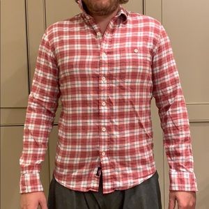 red plaid button down